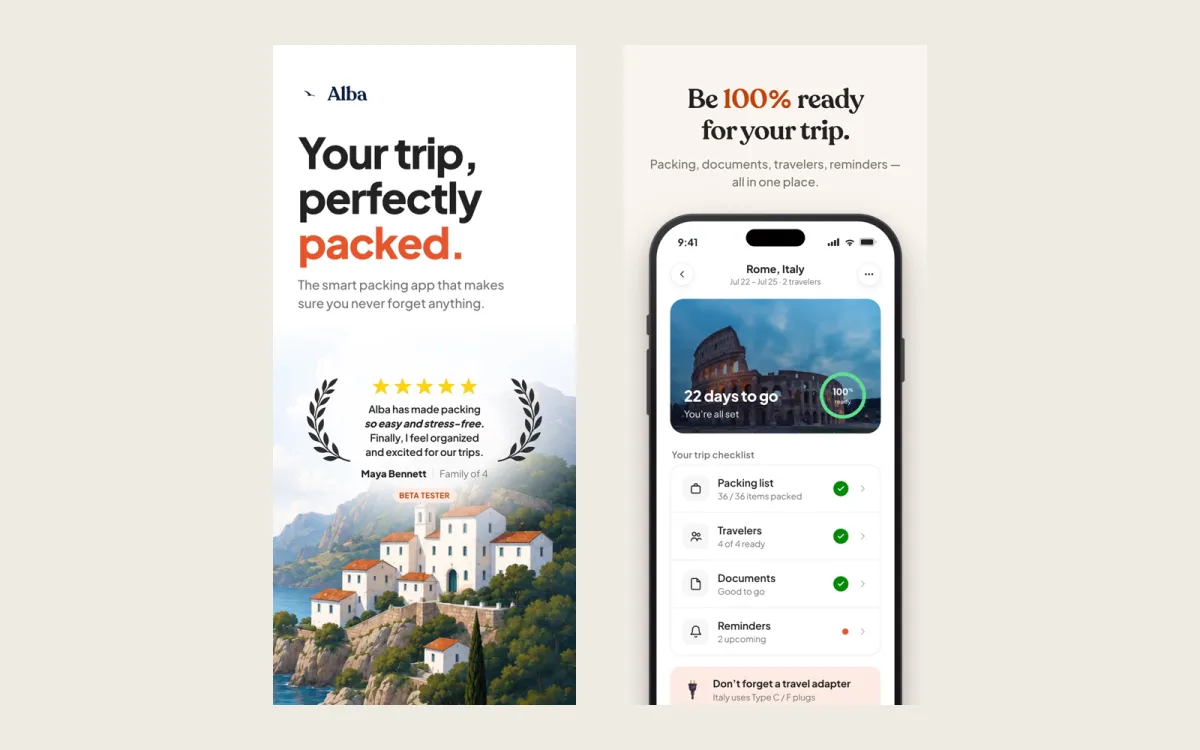Two Alba App Store screenshots