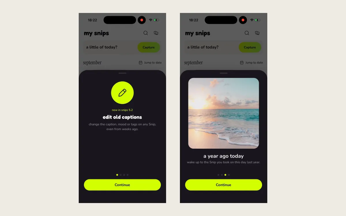 Two pages of the what's-new sheet in a demo app